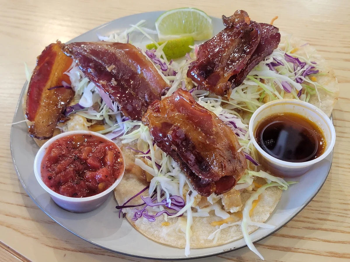 Candied Bacon & Chorizo Breakfast Tacos, Monki Breakfast Club & Bistro Greenwich