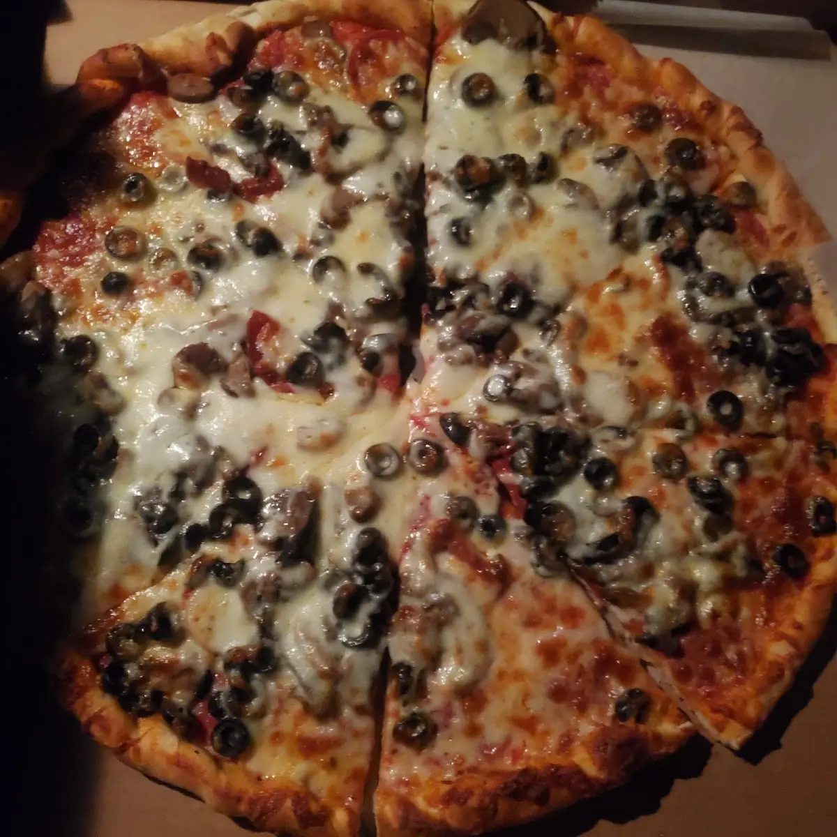 Pepperoni Mushroom and Black Olive Pizza