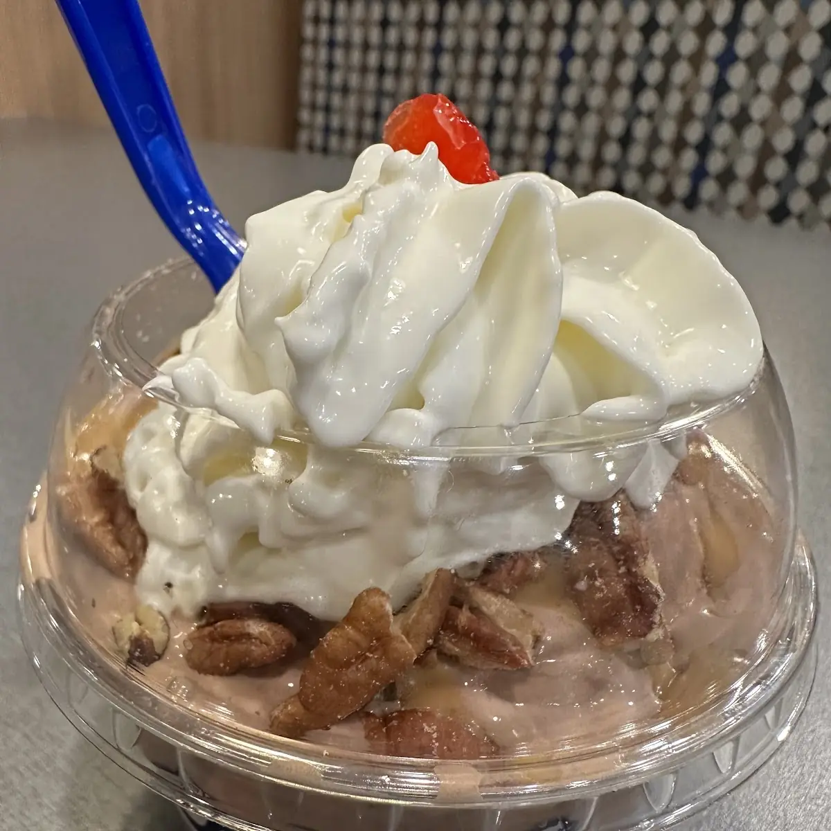 Chocolate Custard w Peanut Butter Sauce Hot Fudge Pecans and Whipped Cream