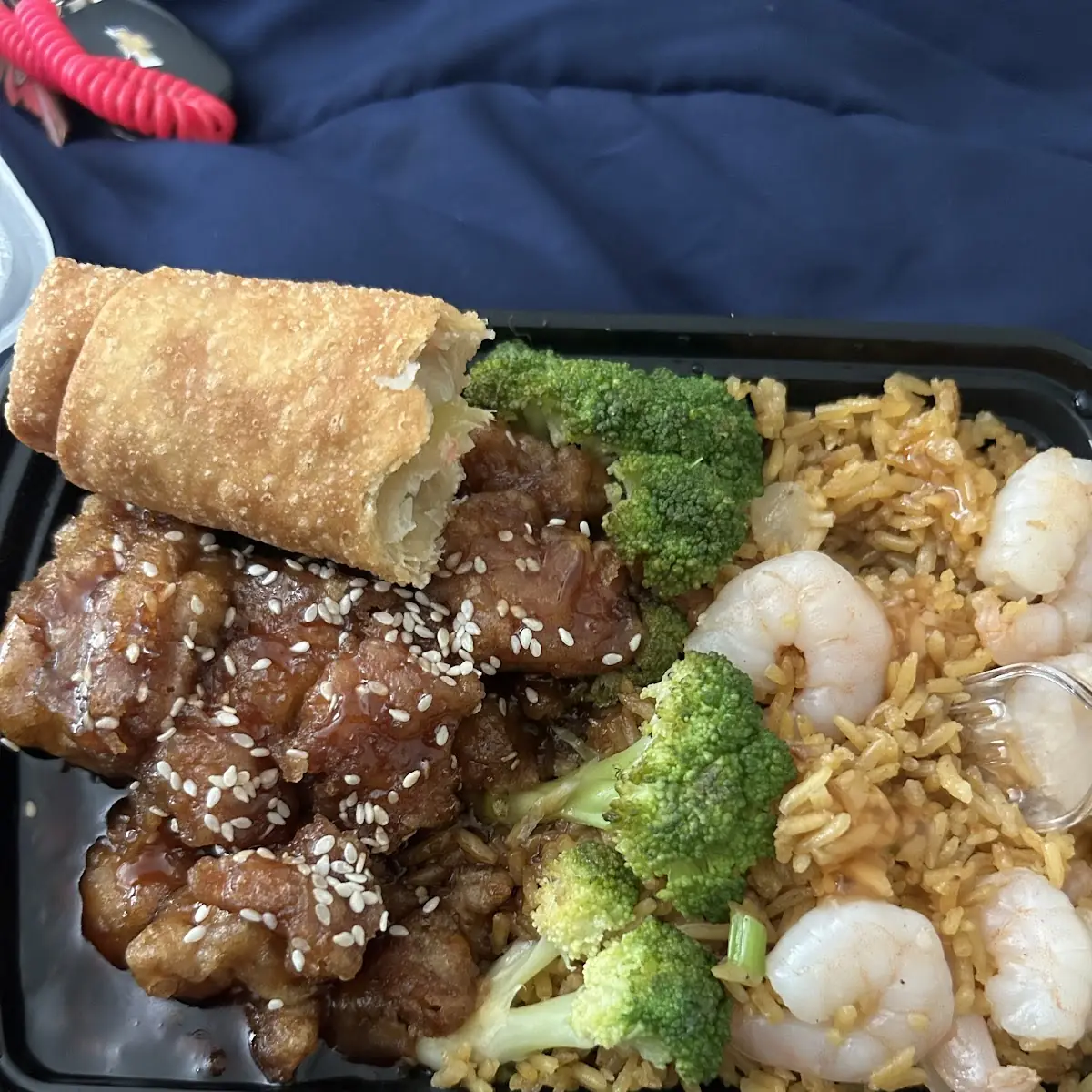 Sesame Chicken Shrimp Fried Rice Combination Plate