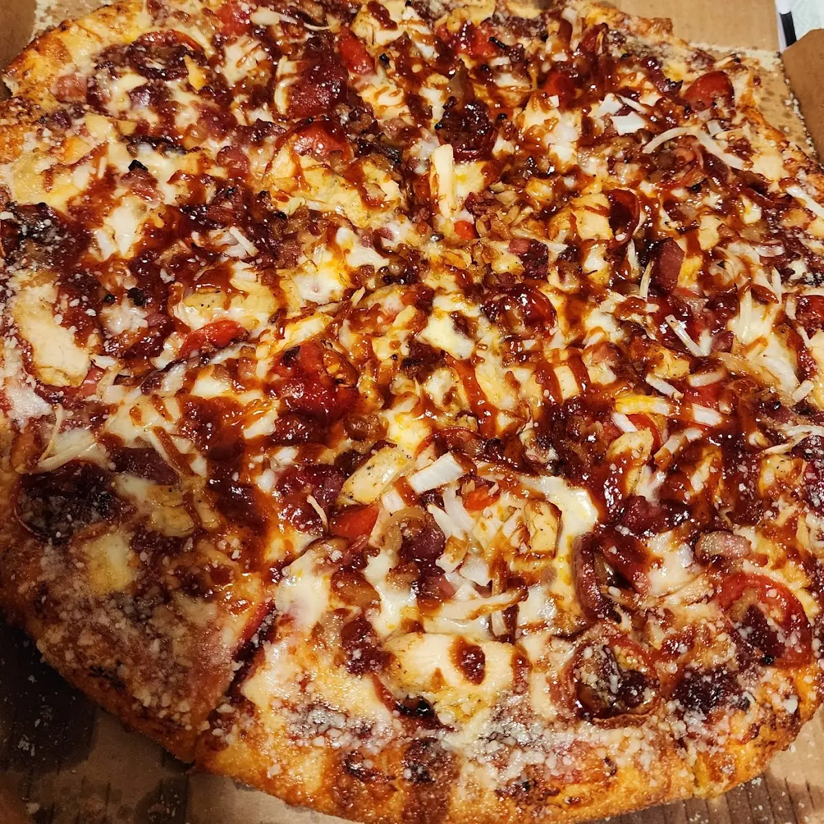 Barbeque Pizza Extra Bacon Parmesan Cheese