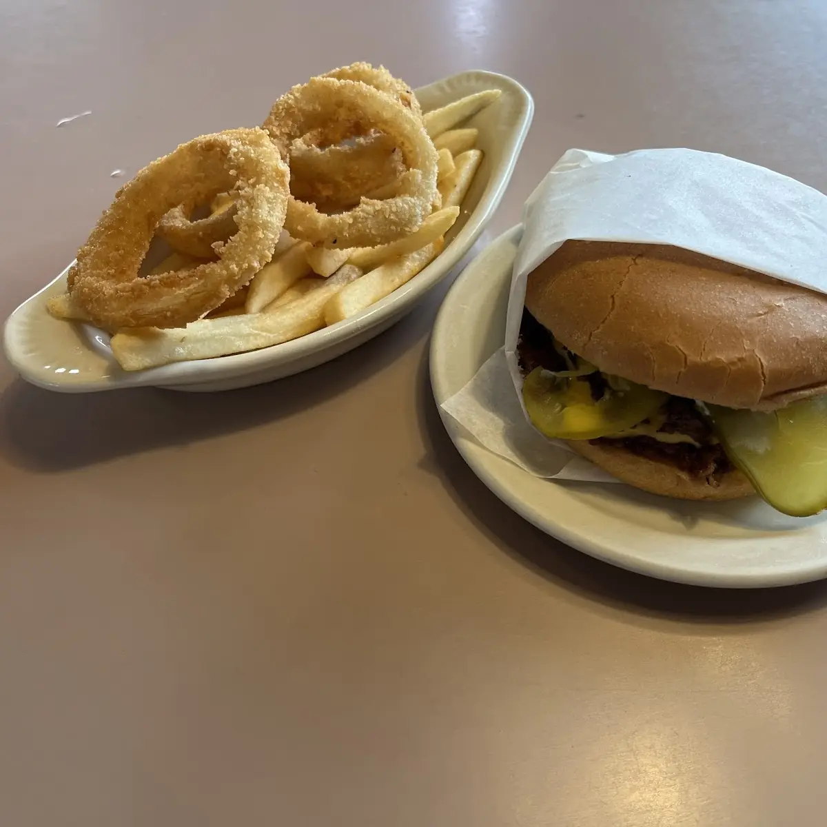 Double Bacon Cheeseburger with Onion Rings