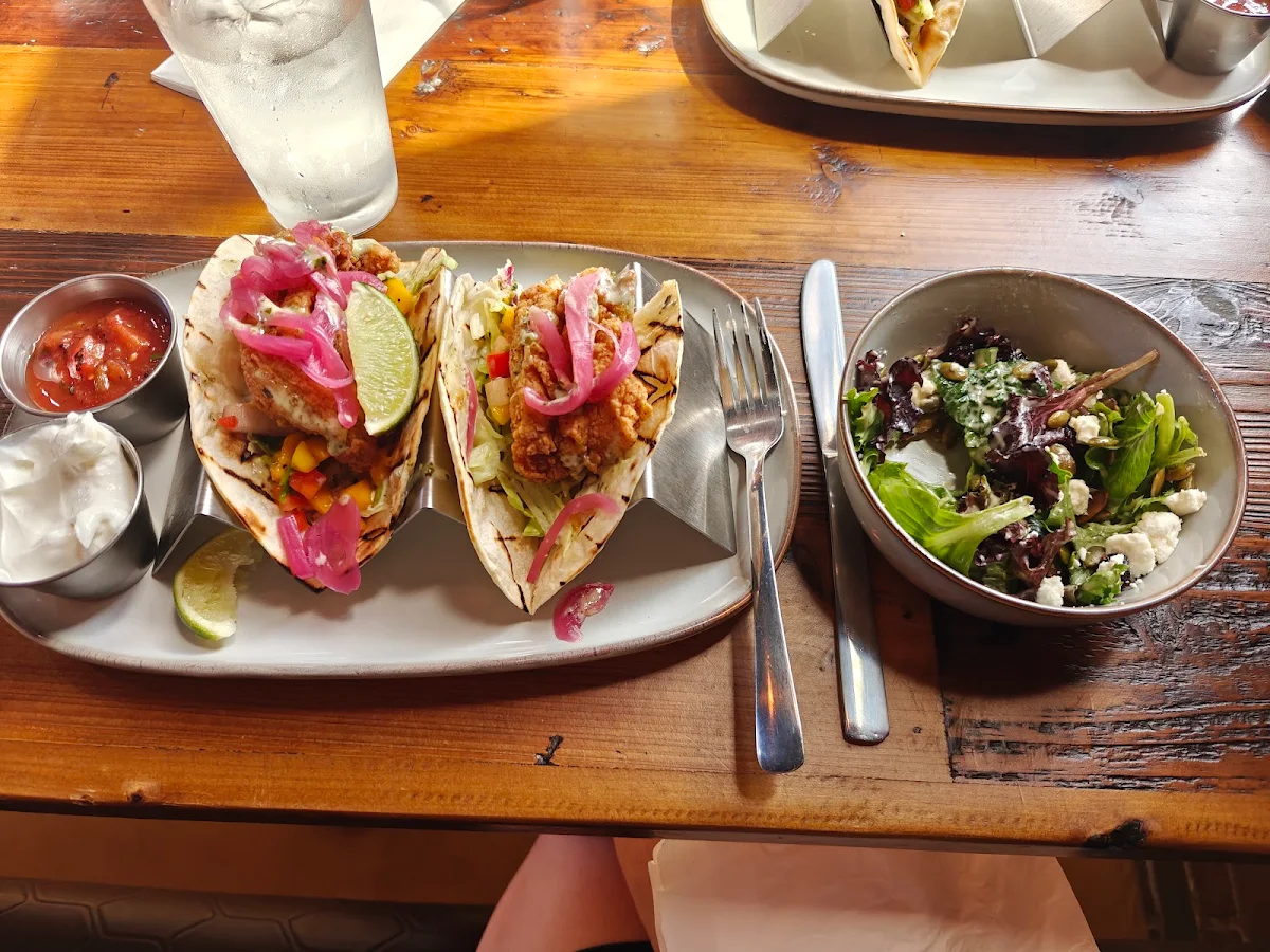 House Salad and Fried Chicken Taco