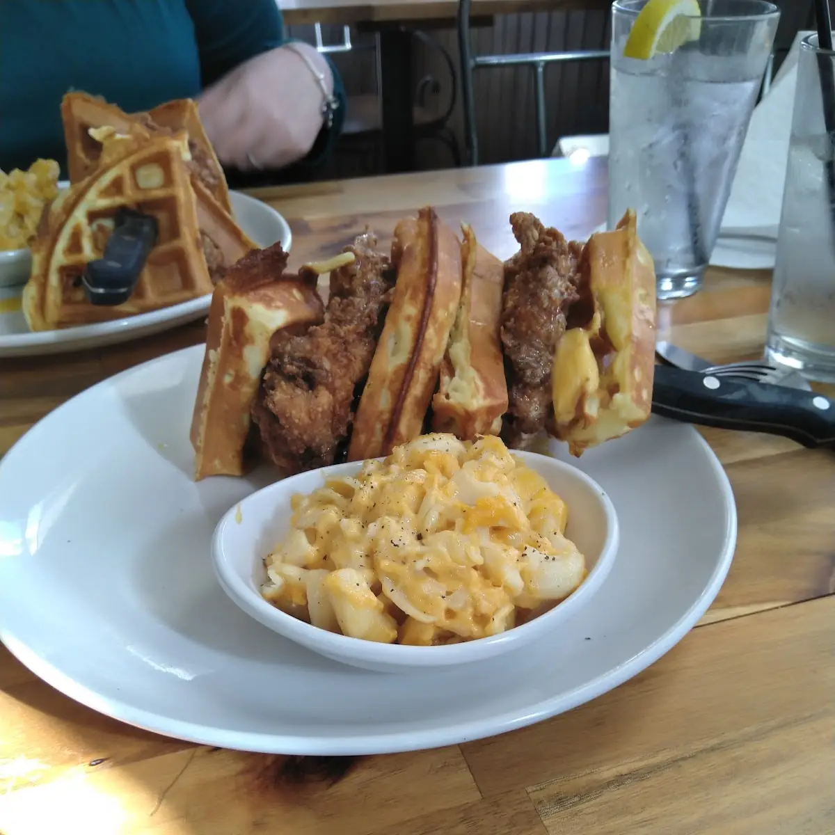 Chicken and Waffles with Mac and Cheese