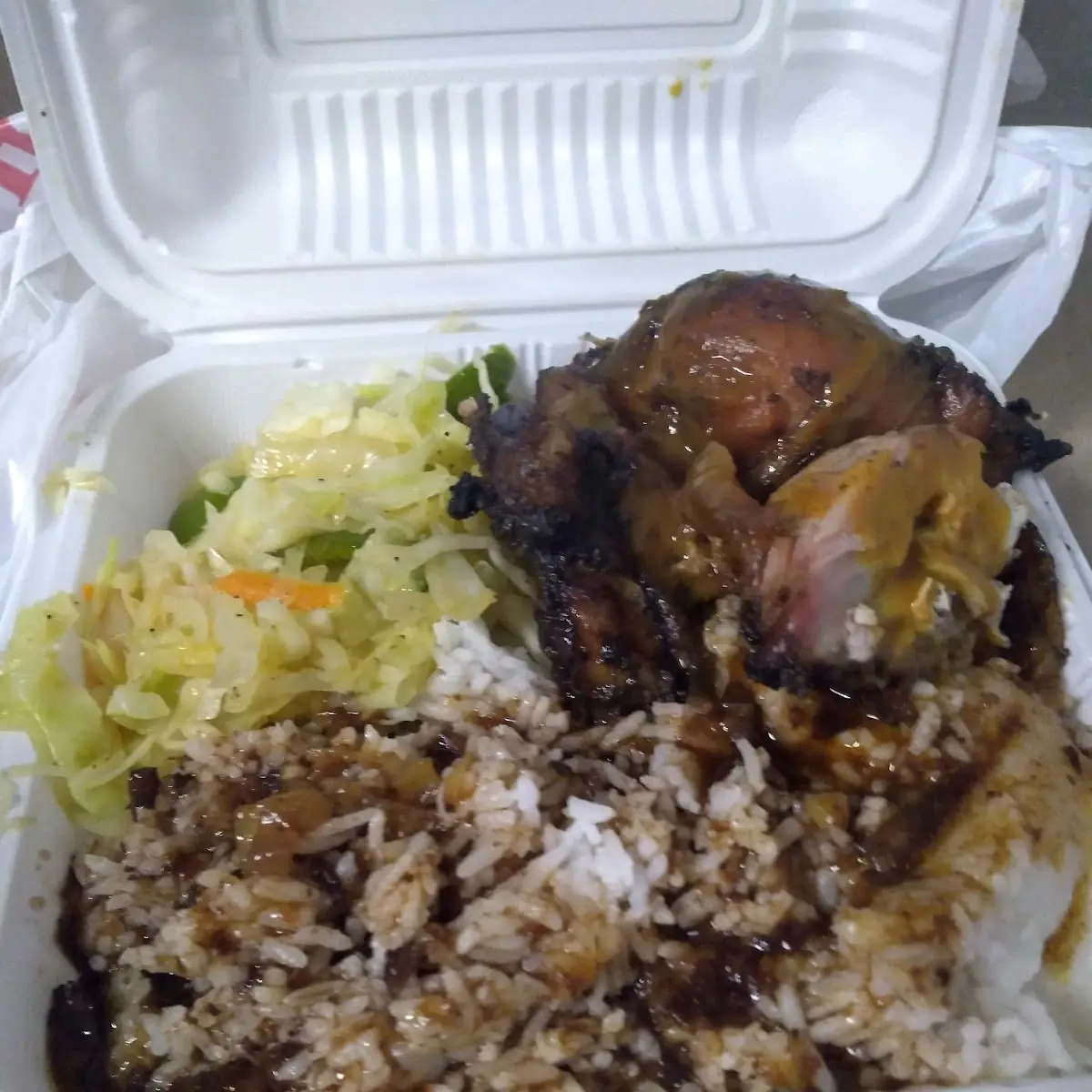 Jerk Chicken White Rice and Cabbage