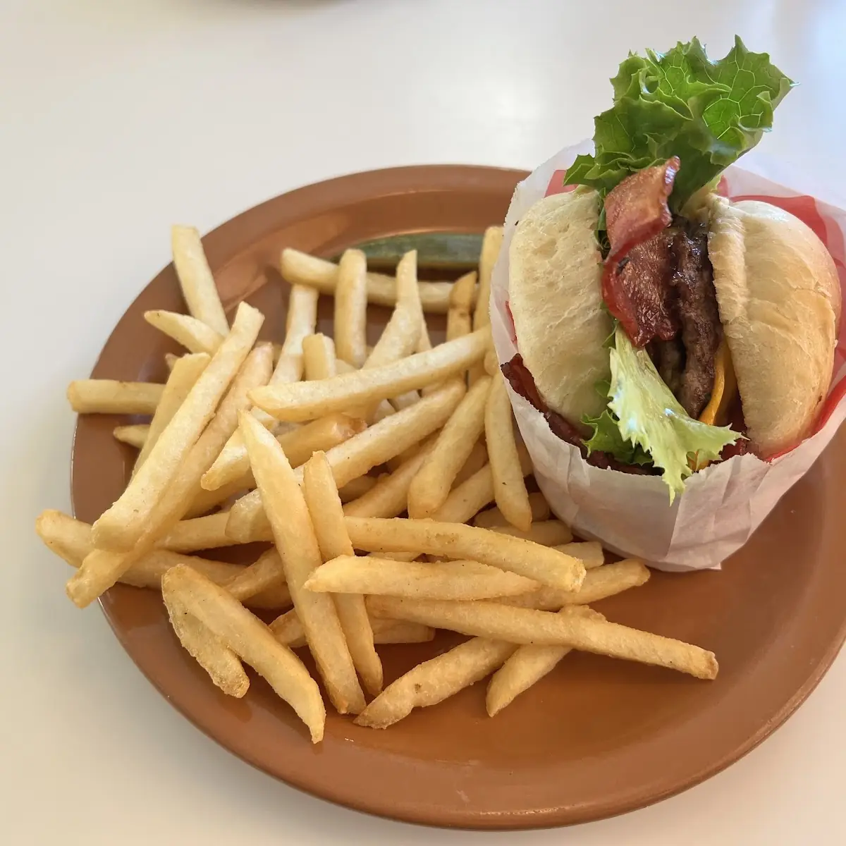 Avocado Bacon Cheddar Burger with Fries