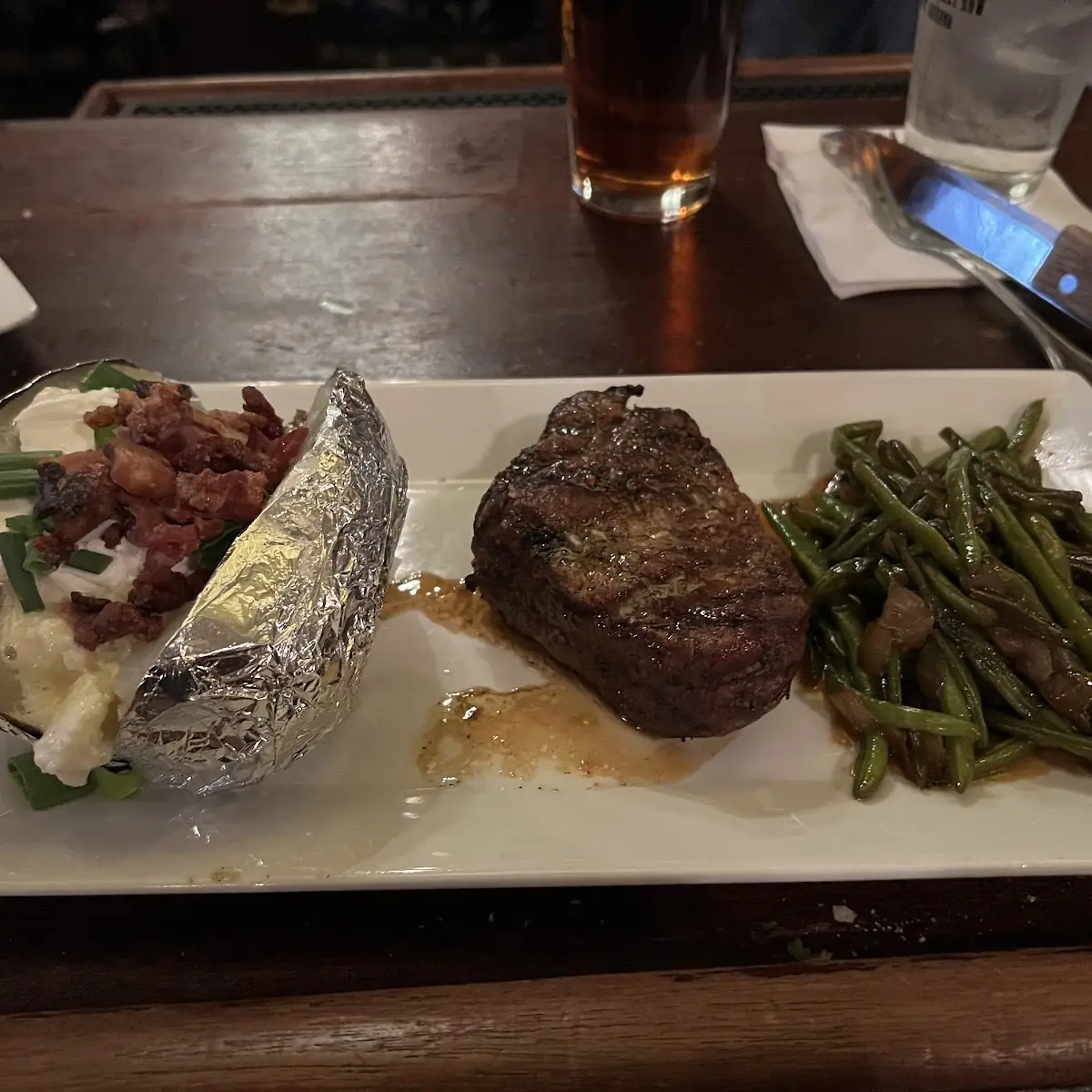 8oz Filet Baked Potato and Green Beans