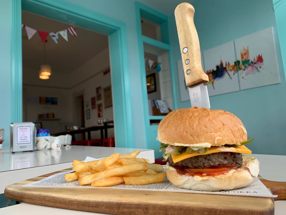 Burger and Fries with Cheese