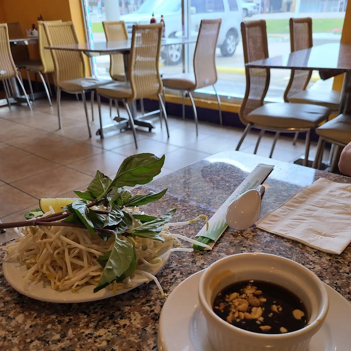 Peanut Dipping Sauce and Side Veggies for Pho