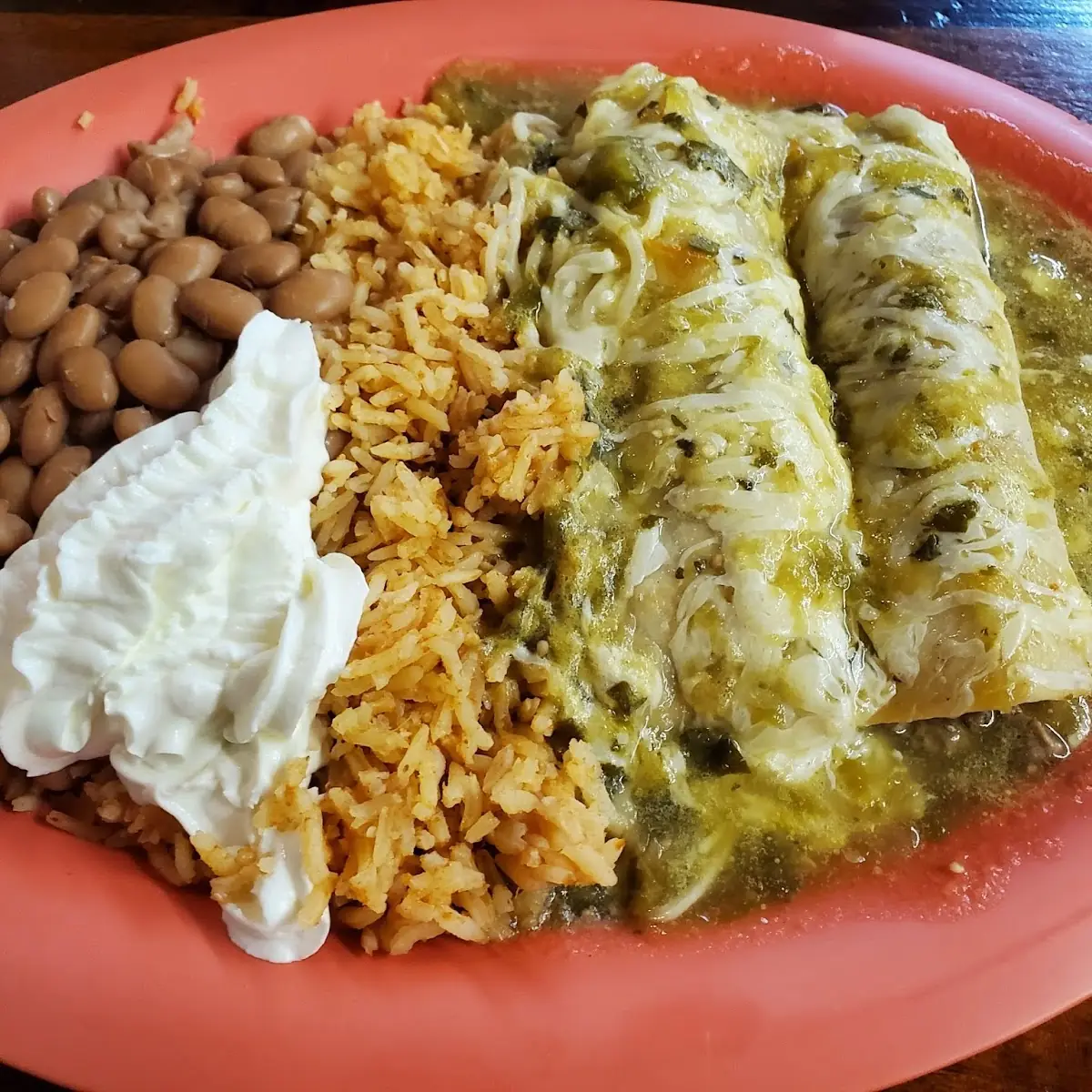 Green Chile Enchiladas with Rice and Beans