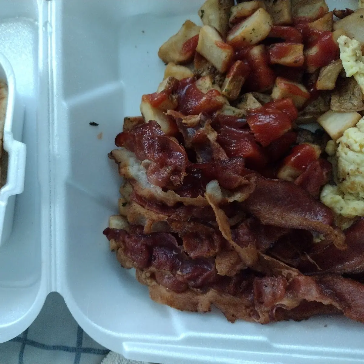 Eggs Bacon Pancakes Country Fried Potatoes