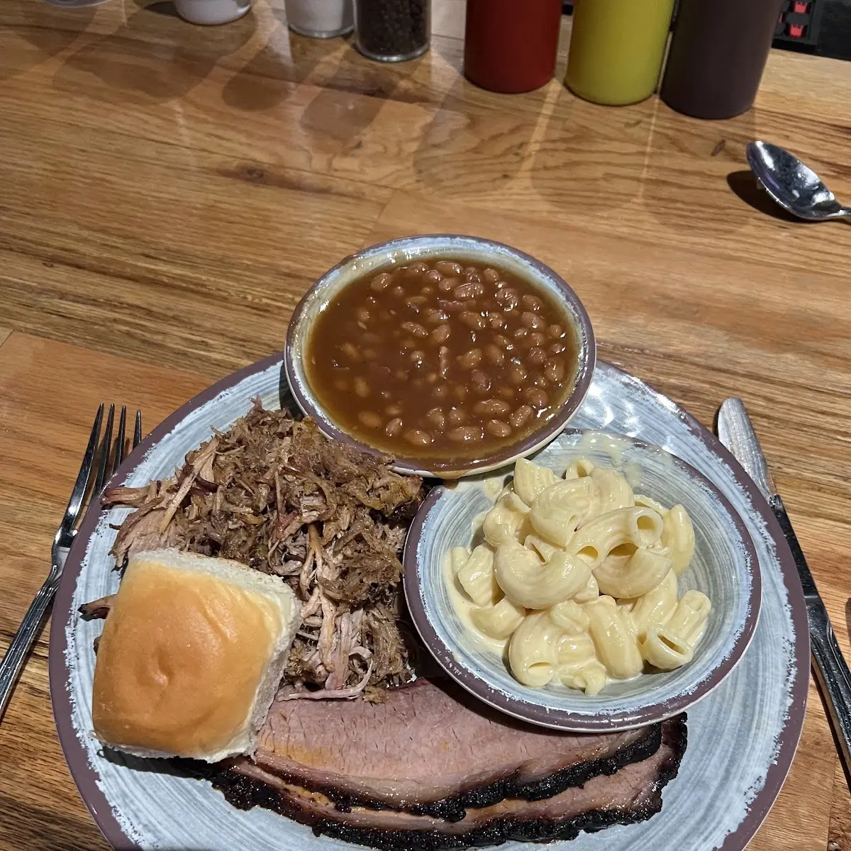 Ribs Brisket Mac and Cheese and Baked Beans