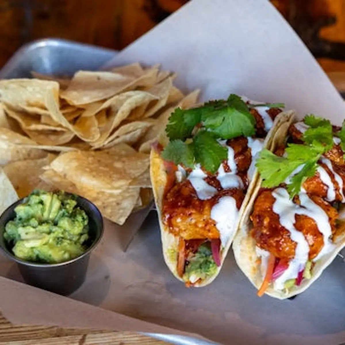 Crispy Tacos with Guacamole and Chips