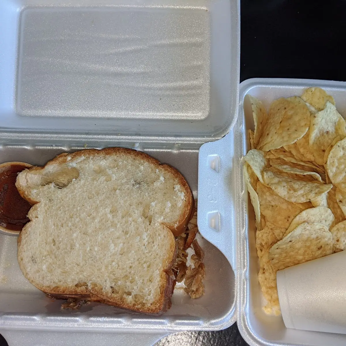 Pulled Pork Sandwich with Side of Chips and Cheese
