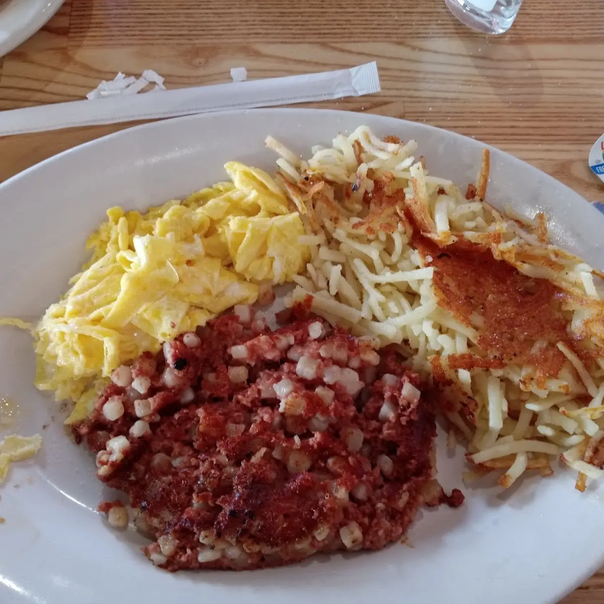 Corned Beef Hash with Eggs and Shredded Potatoes