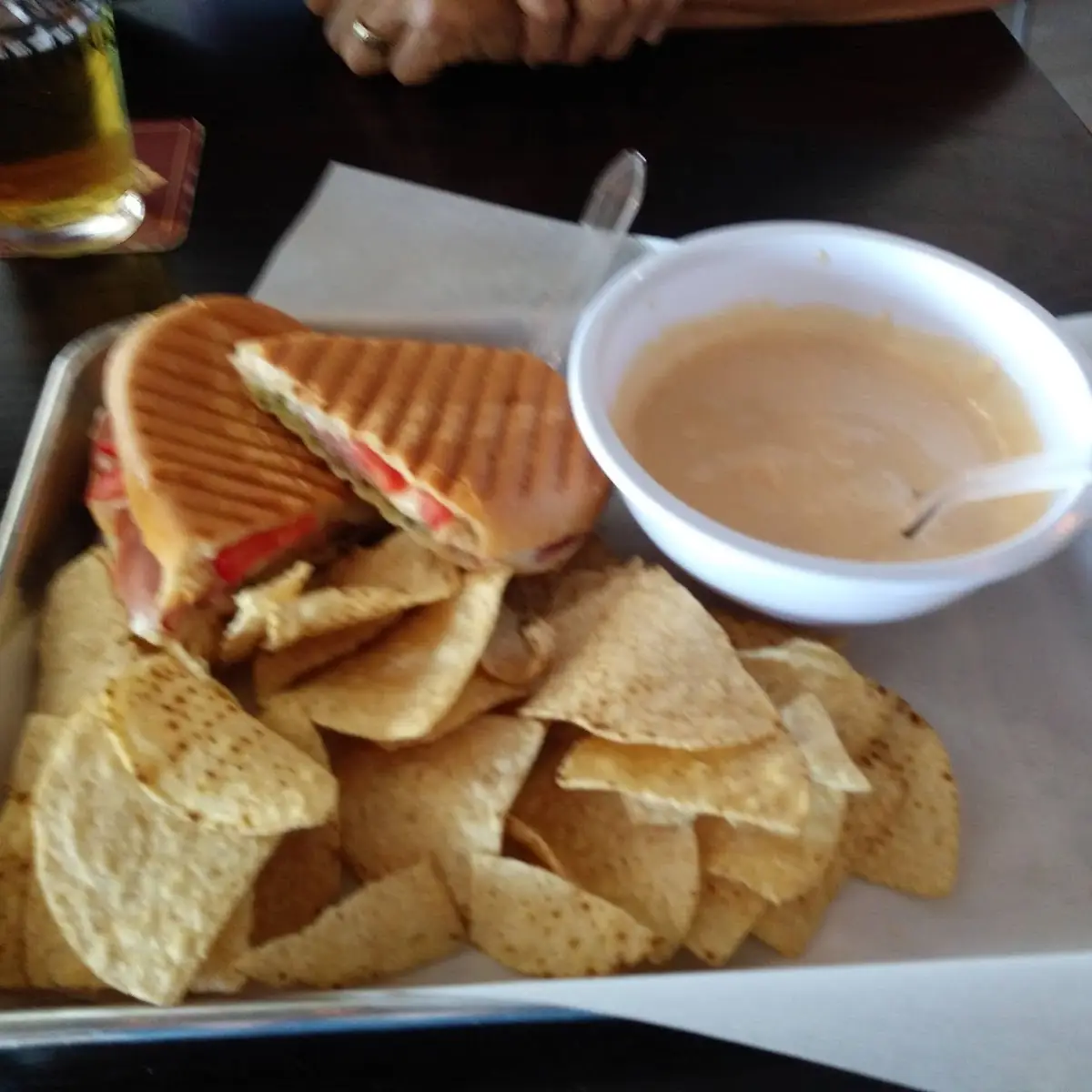 Beer Cheddar Soup and Turkey Panini