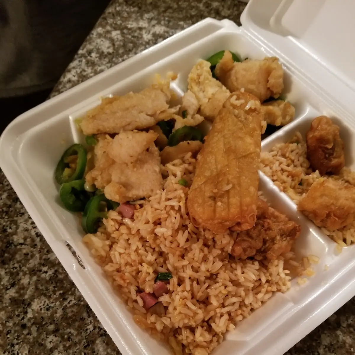Egg Roll Fried Chicken Wing Shrimp Fried Rice