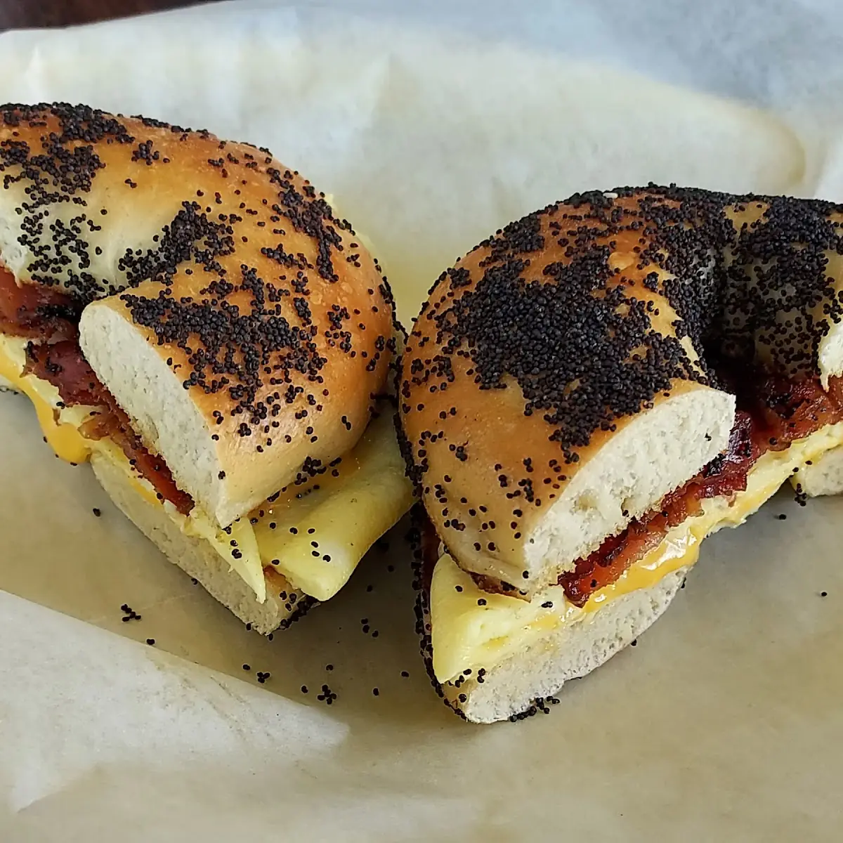 Bacon Egg and Cheese Poppy Bagel