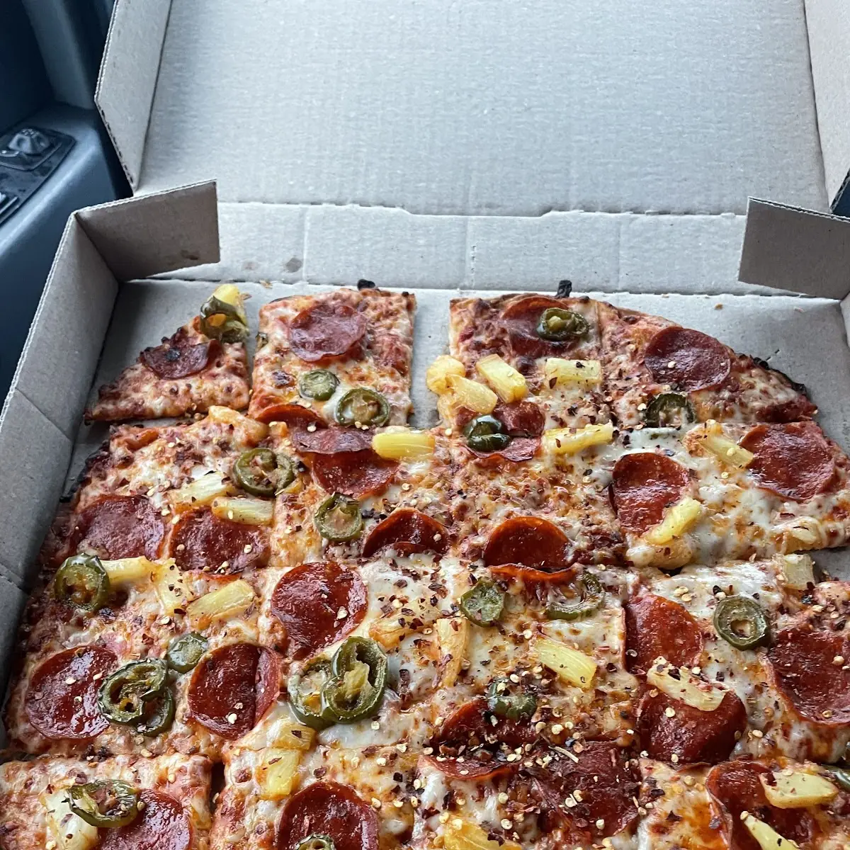 Thin Crust Pepperoni Pineapple and Jalapeños