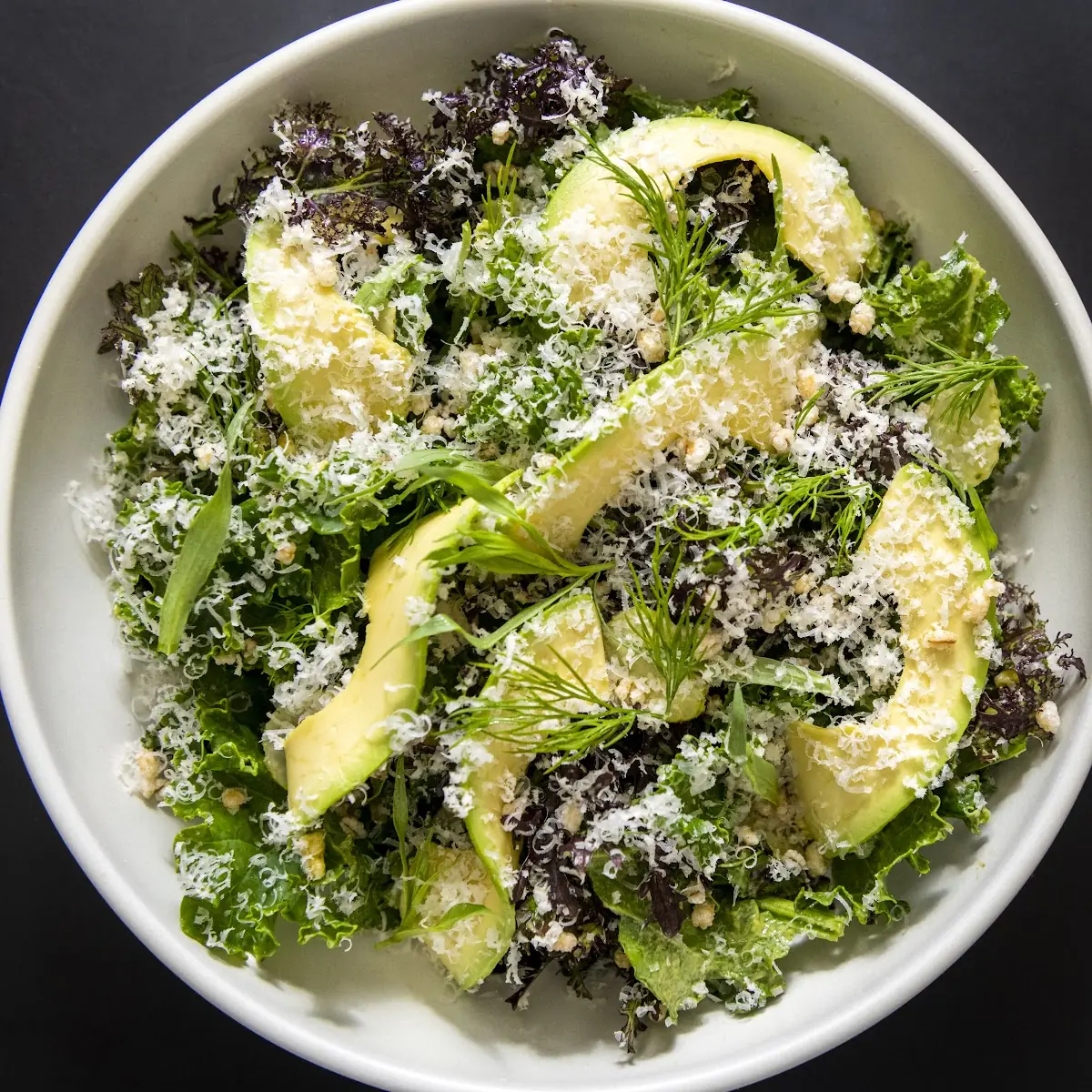 Kale Salad Toasted Pine Nut and 7 Year Gouda