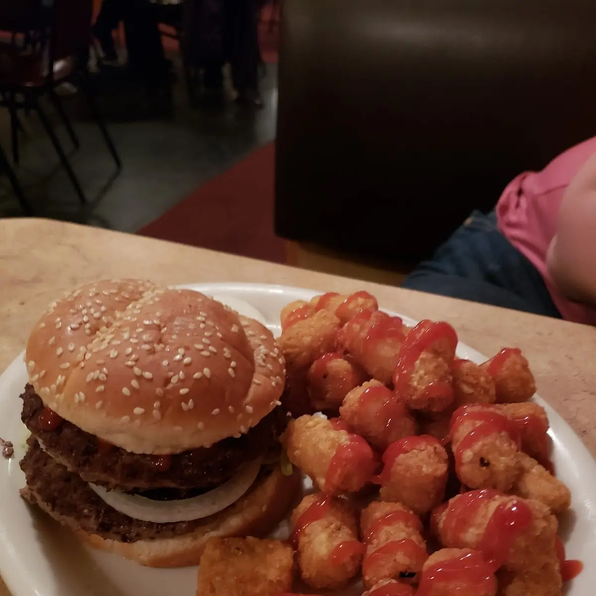 Double Hamburger and Tater Tots