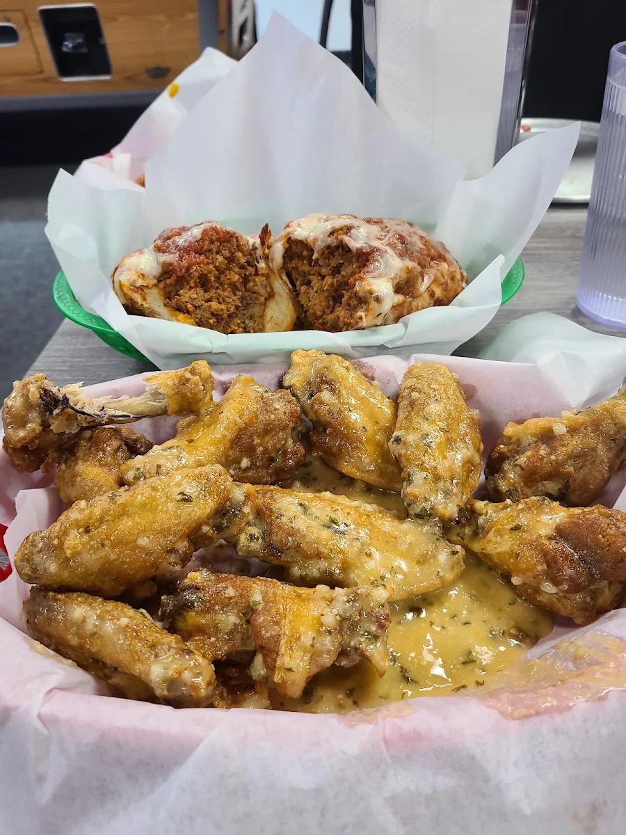 Meatball with Cheese and Garlic Parm Wings