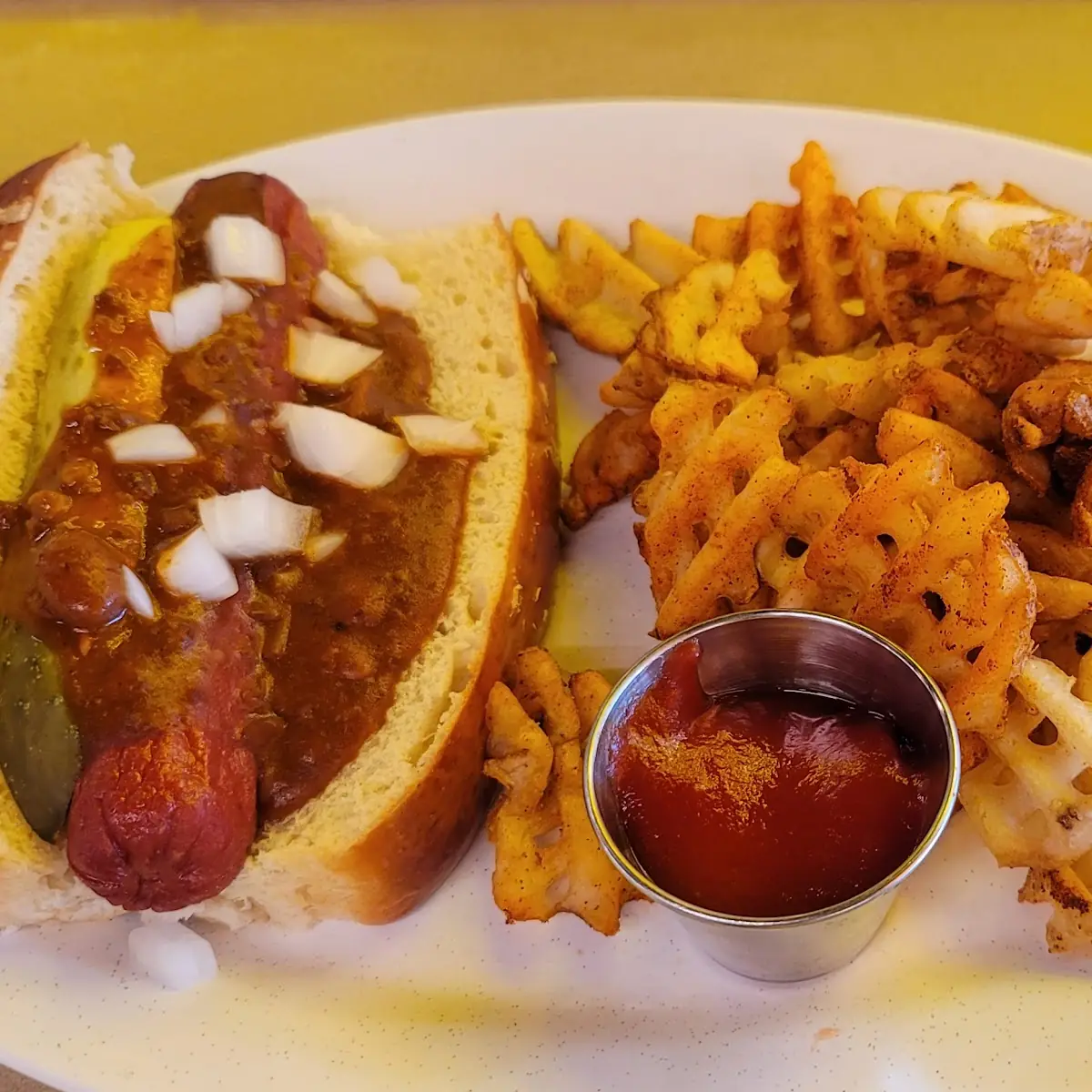 Hot Dog with Waffle Fries