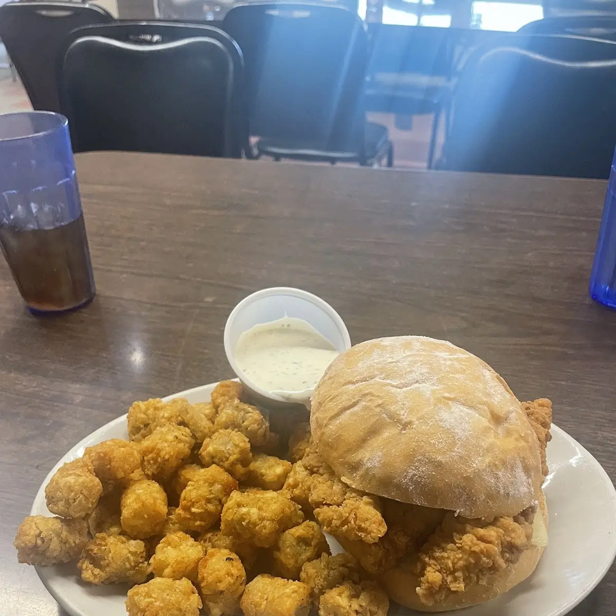 Chicken Sandwich and Tater Tots