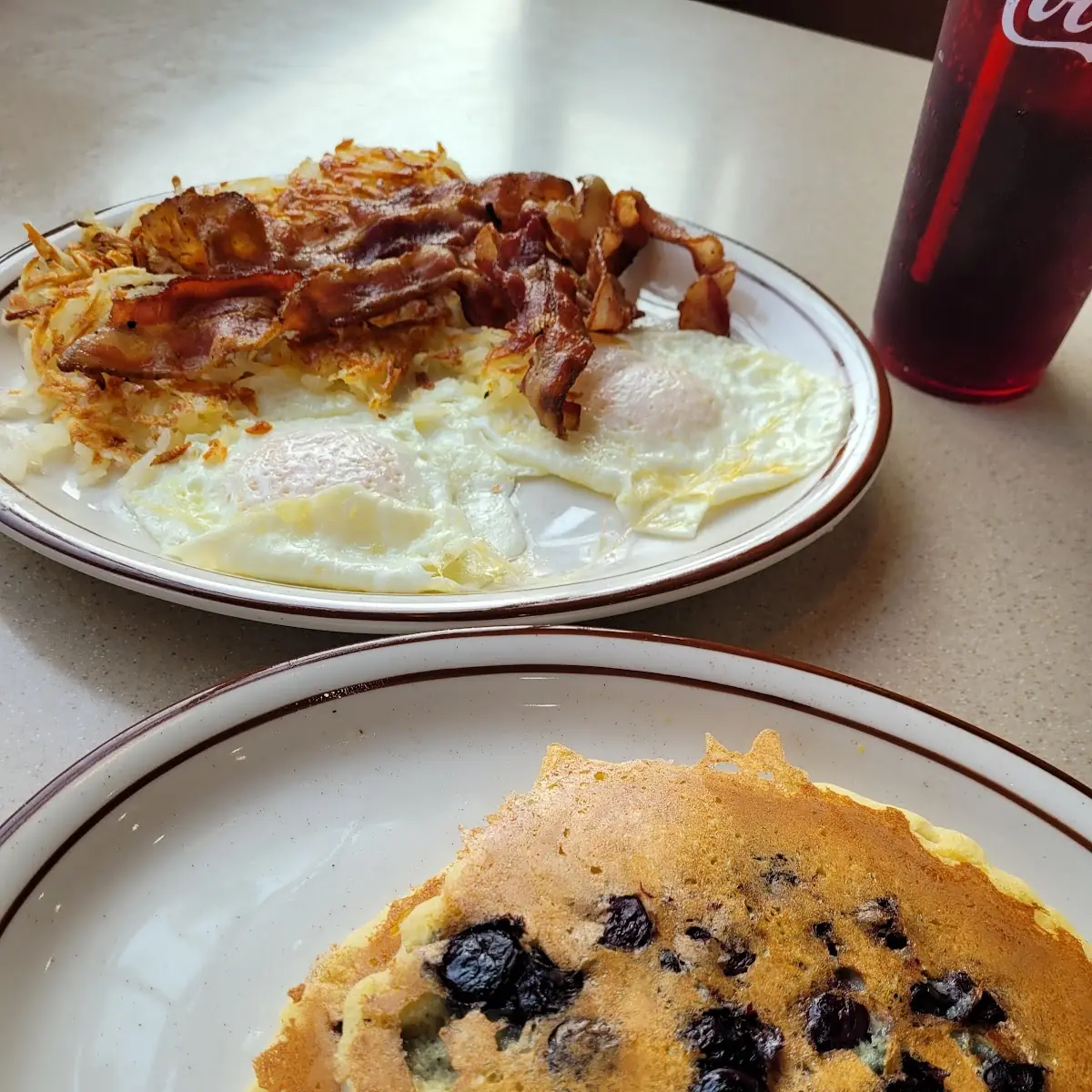 Two Eggs & Two Pancakes with Ham Bacon Sausage Links or Patties Without Toast