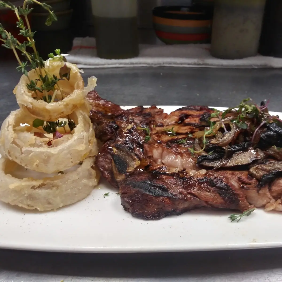 Ribeye Steak with Onion Rings