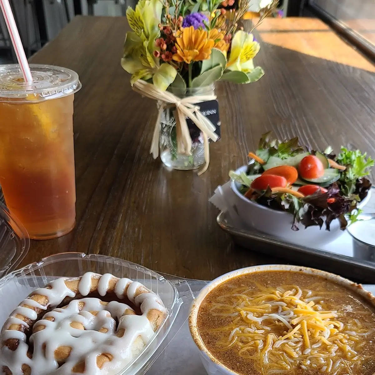 Chili Cinnamon Roll and Side Salad