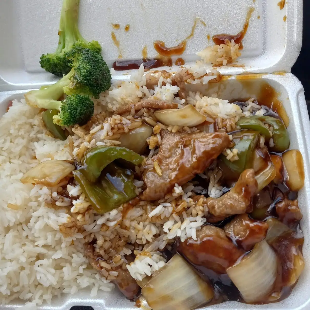 Pepper Steak White Rice and Broccoli