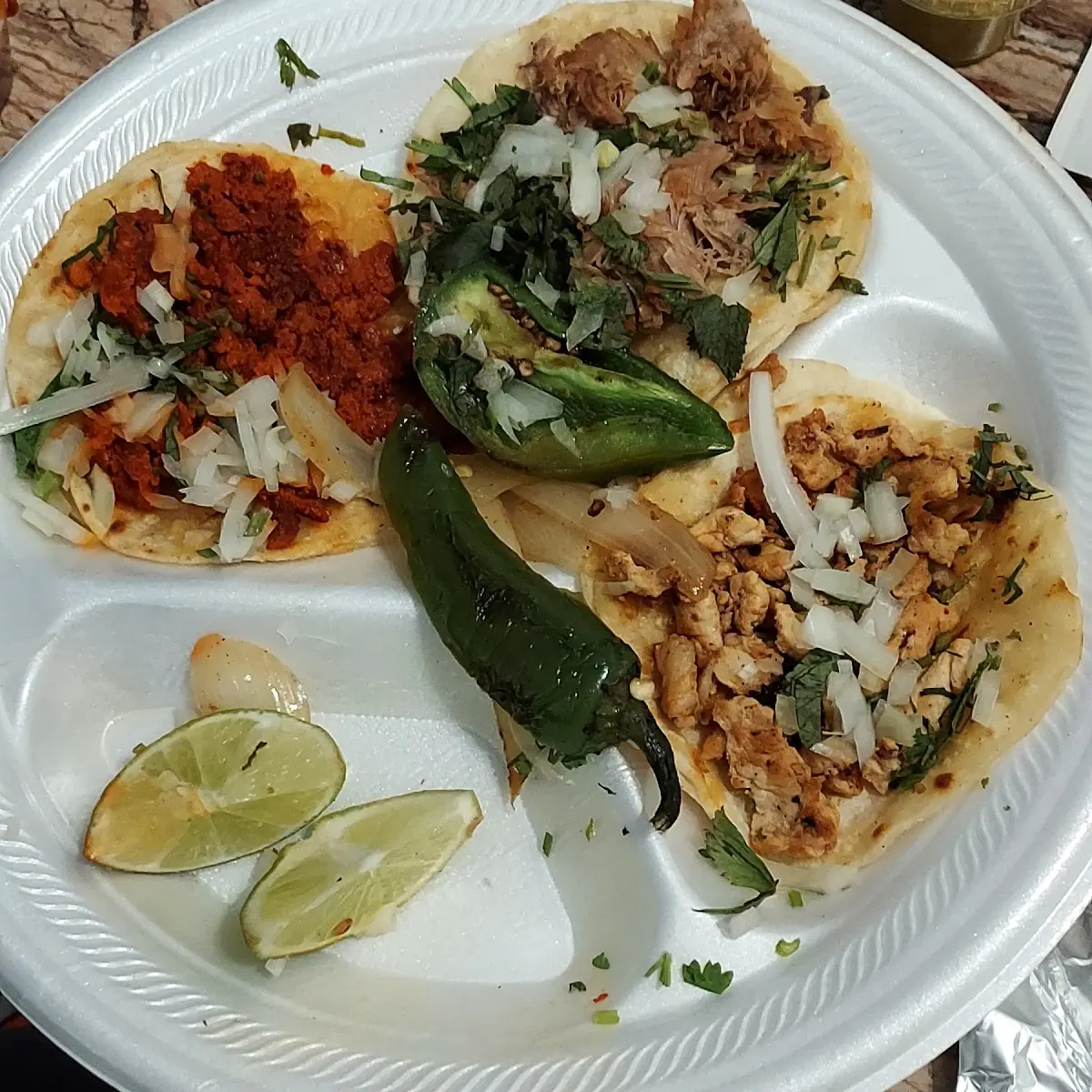 Chorizo Pollo and Carnitas Tacos