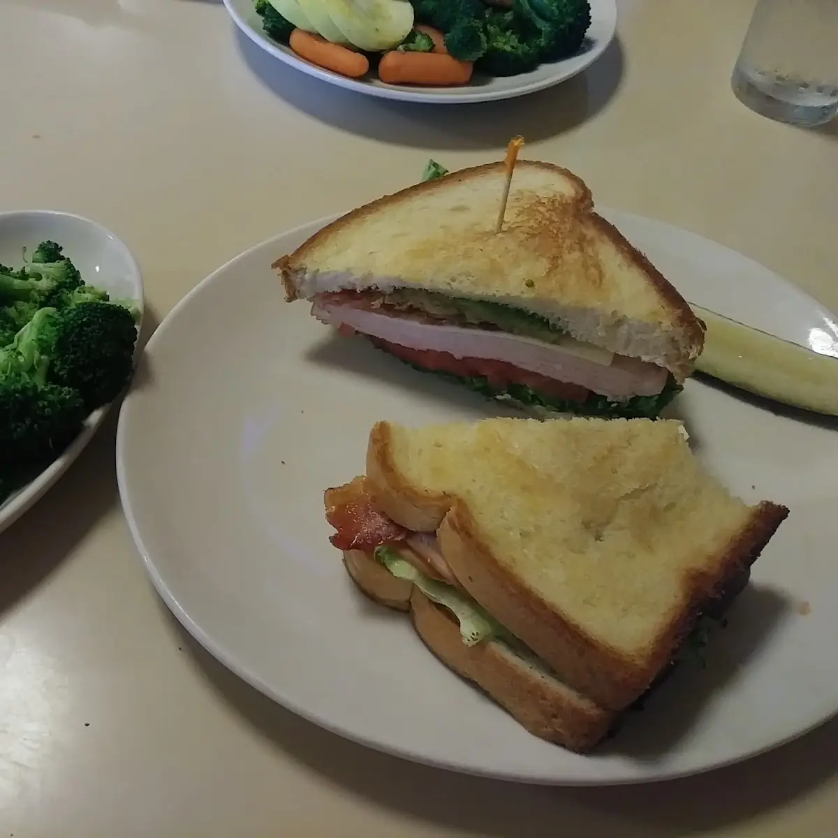 Turkey Club and Steamed Broccoli