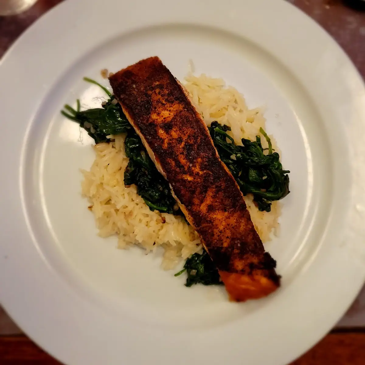 Blackened Salmon with Rice and Spinach