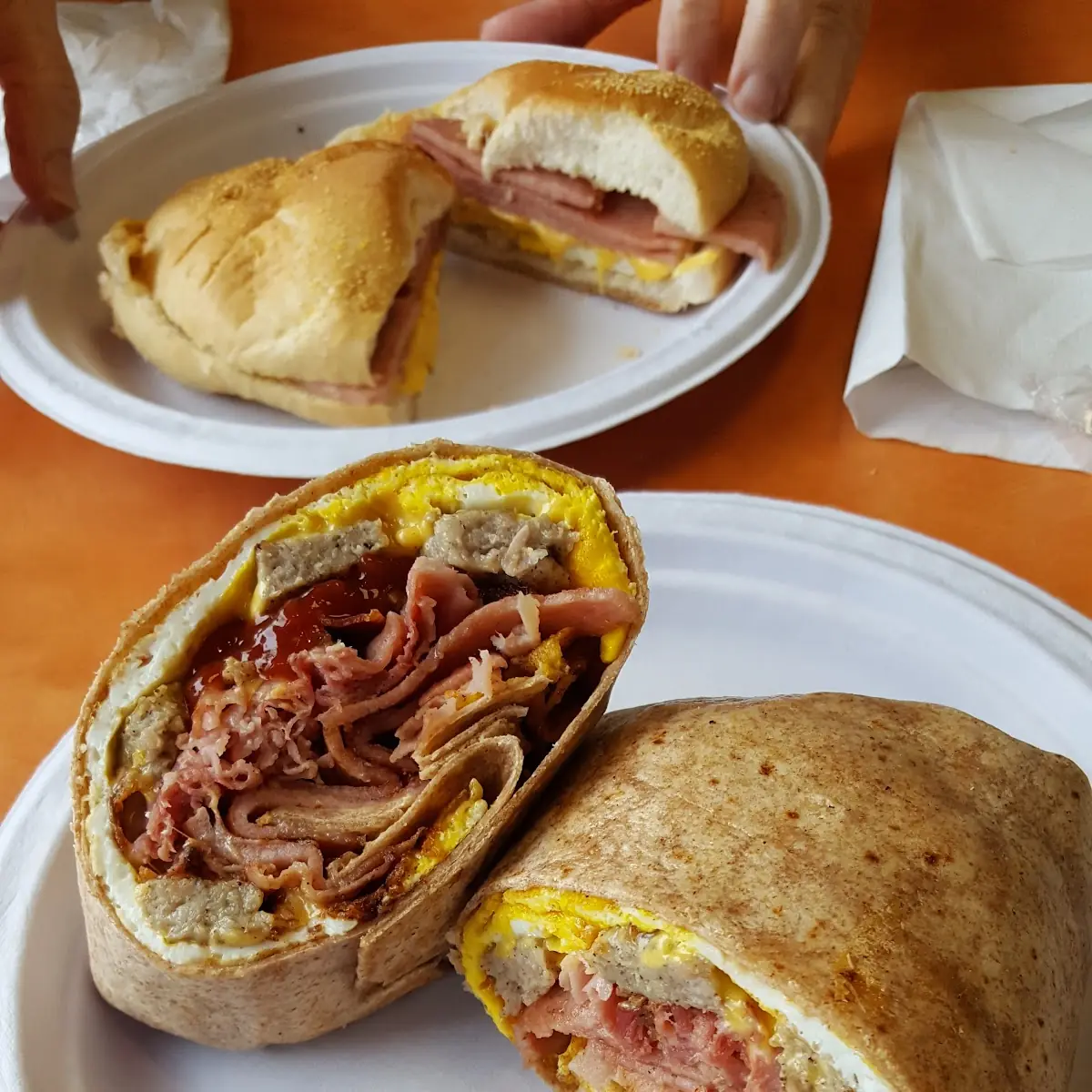 Hot Ham & Cheddar Wrap with Honey Mustard Lettuce & Tomato