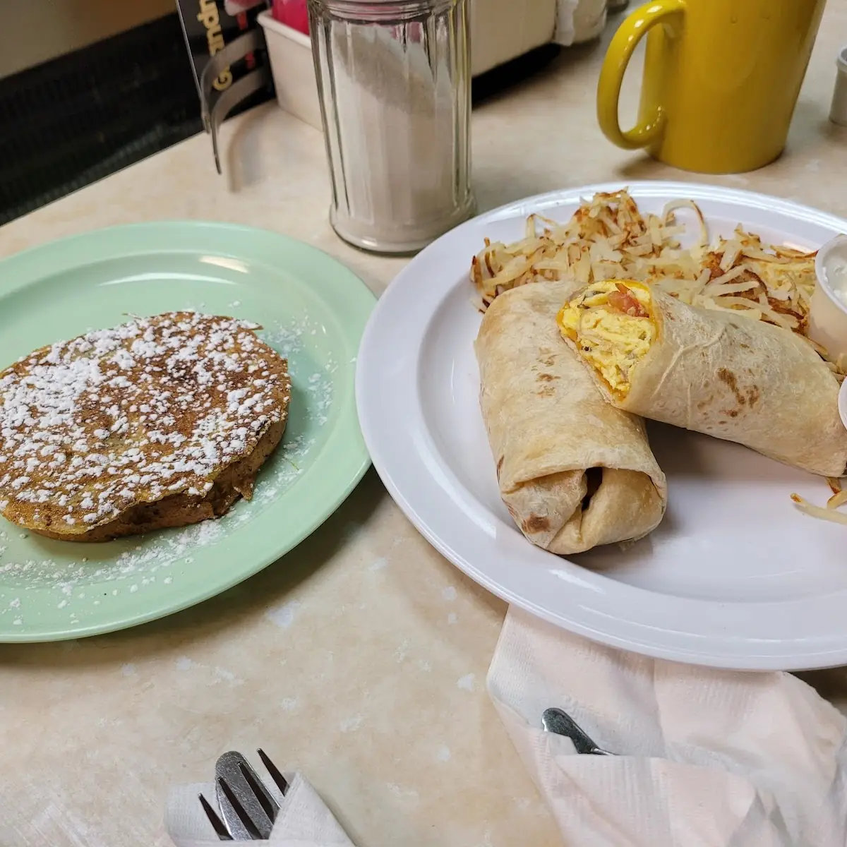 French Toast and Breakfast Burrito