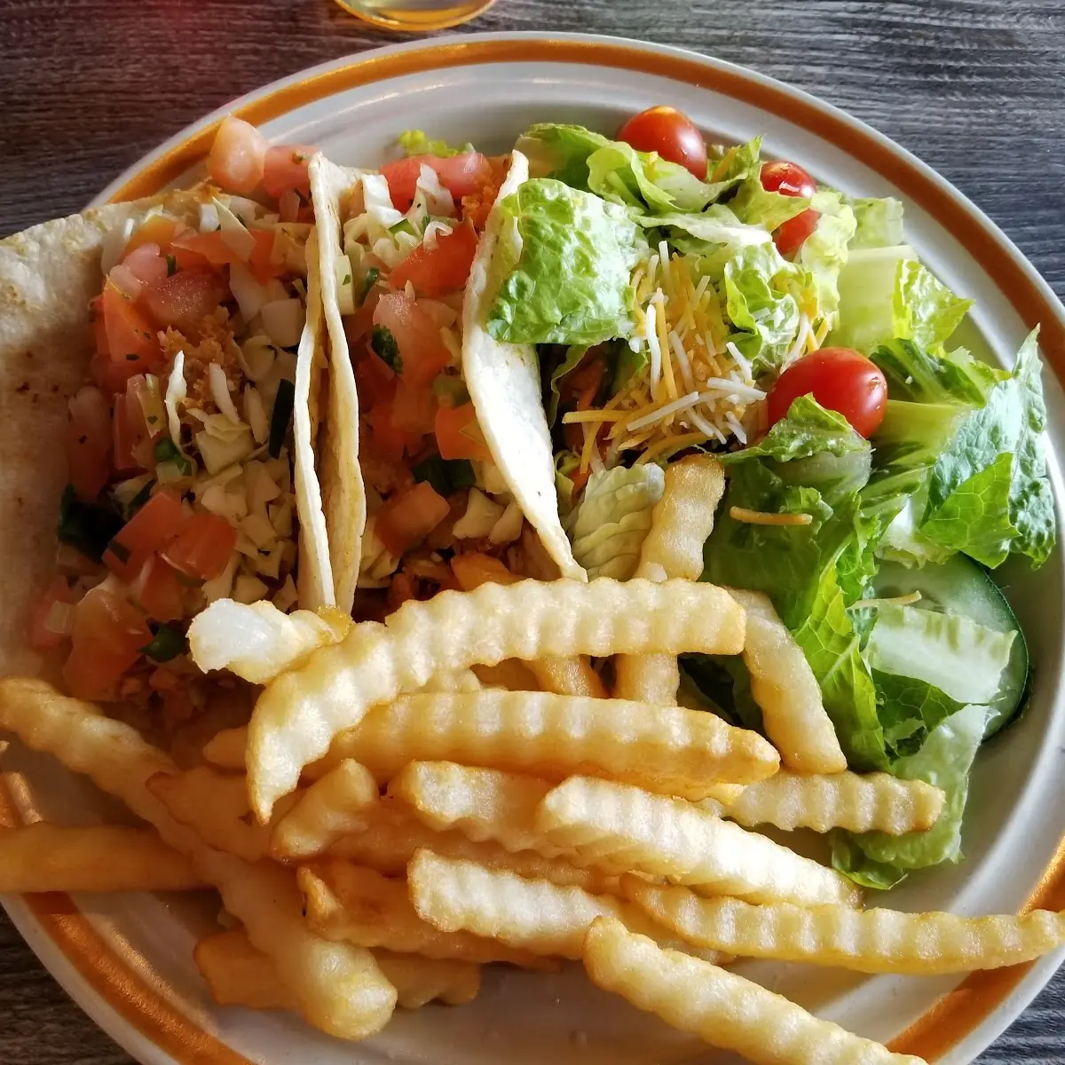 Fish Tacos w Salad & Fries