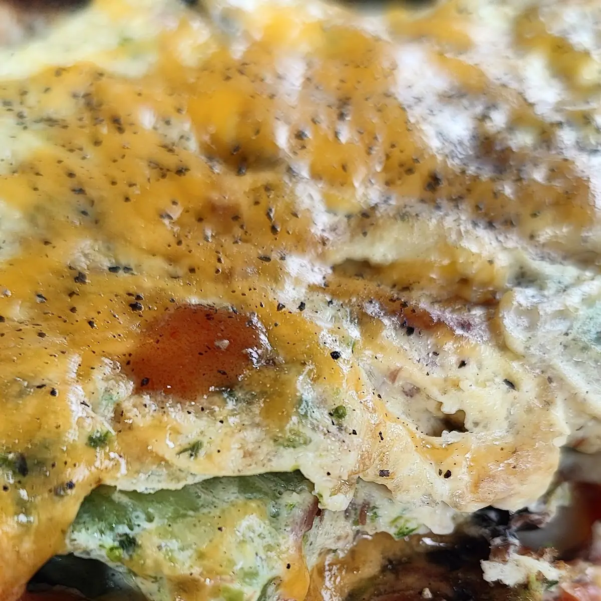 Corned Beef Hash Omelet with Mushrooms Broccoli and Cheddar Cheese