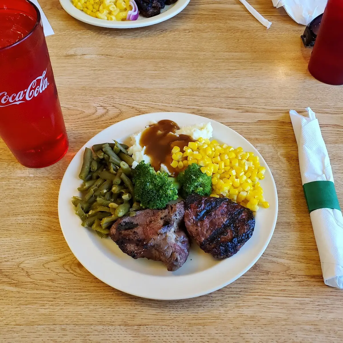 Steak Mashed Potatoes Corn and Broccoli
