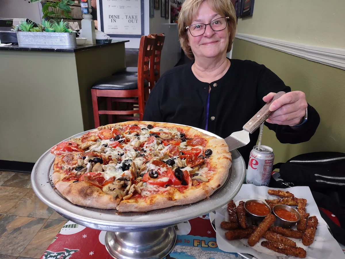 Supreme Pizza and Fried Zucchini on the Side