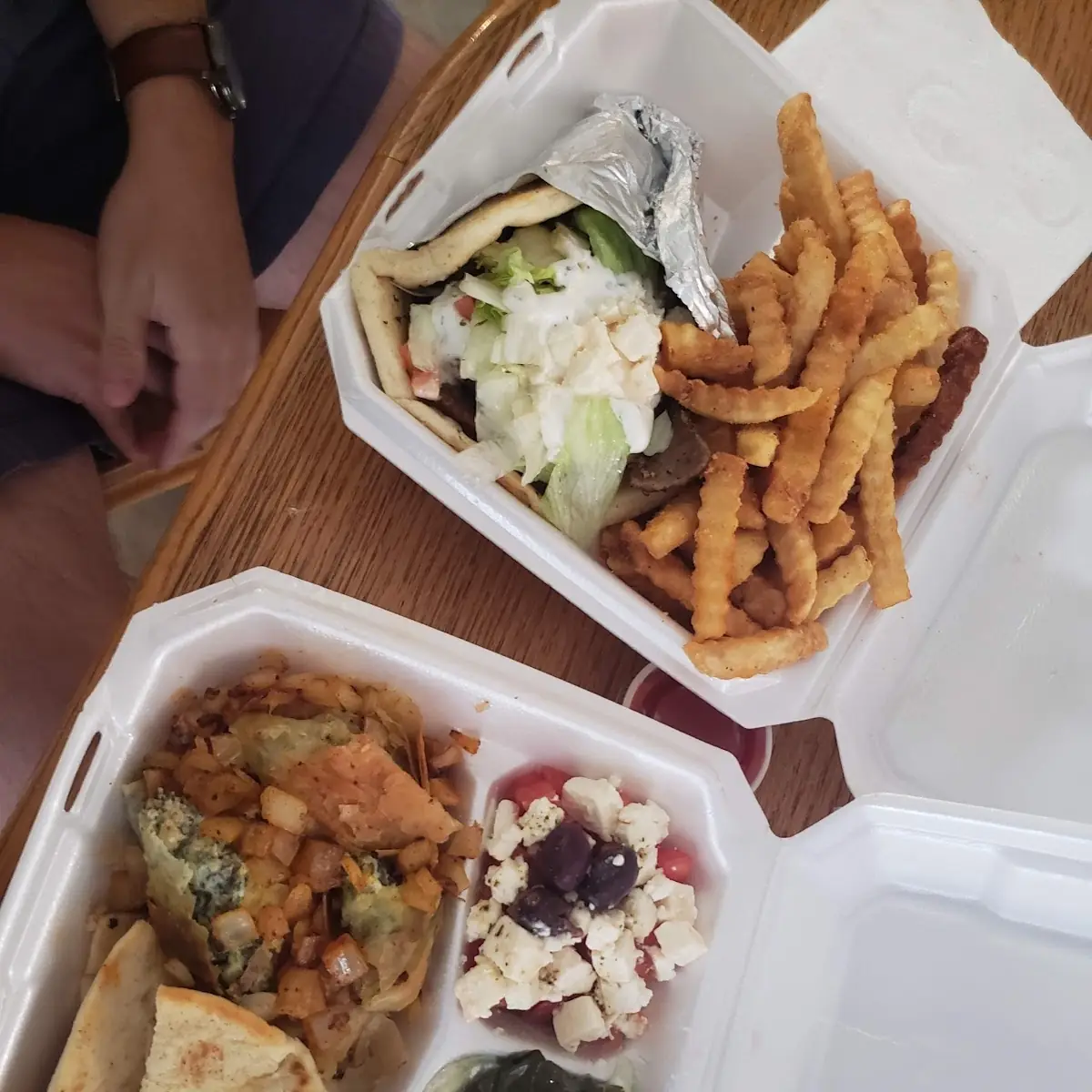 Lamb Gyro Fries Grape Leaves Spinach Pie