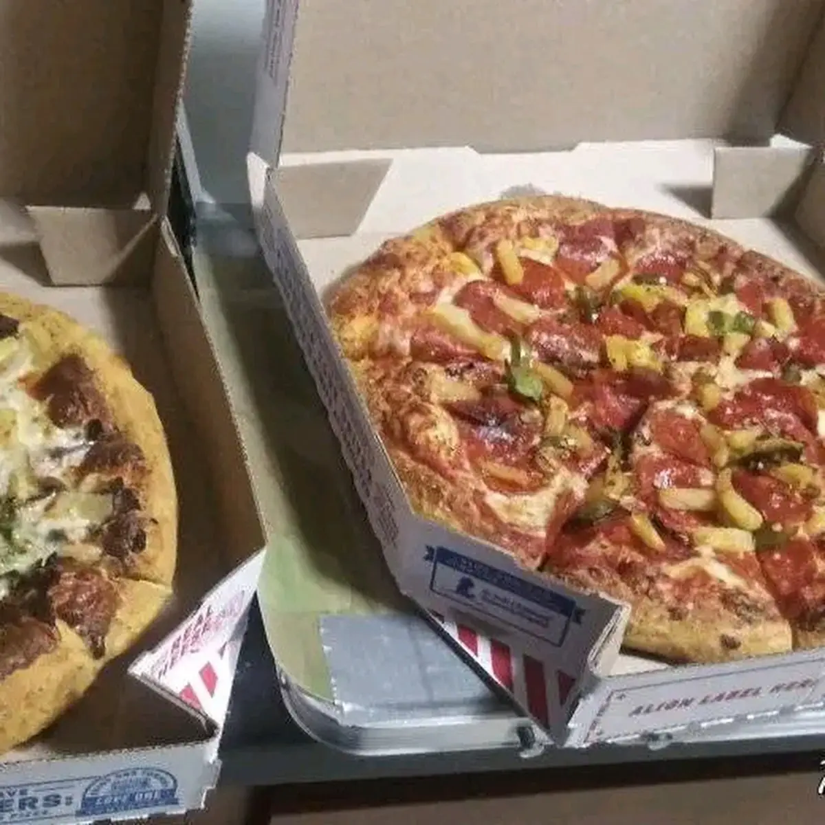 Philly Cheesesteak Pizza and Three Topping Pizza