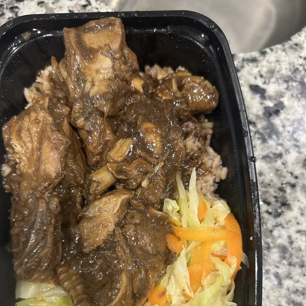Ox Tail over Rice and Beans with Cabbage