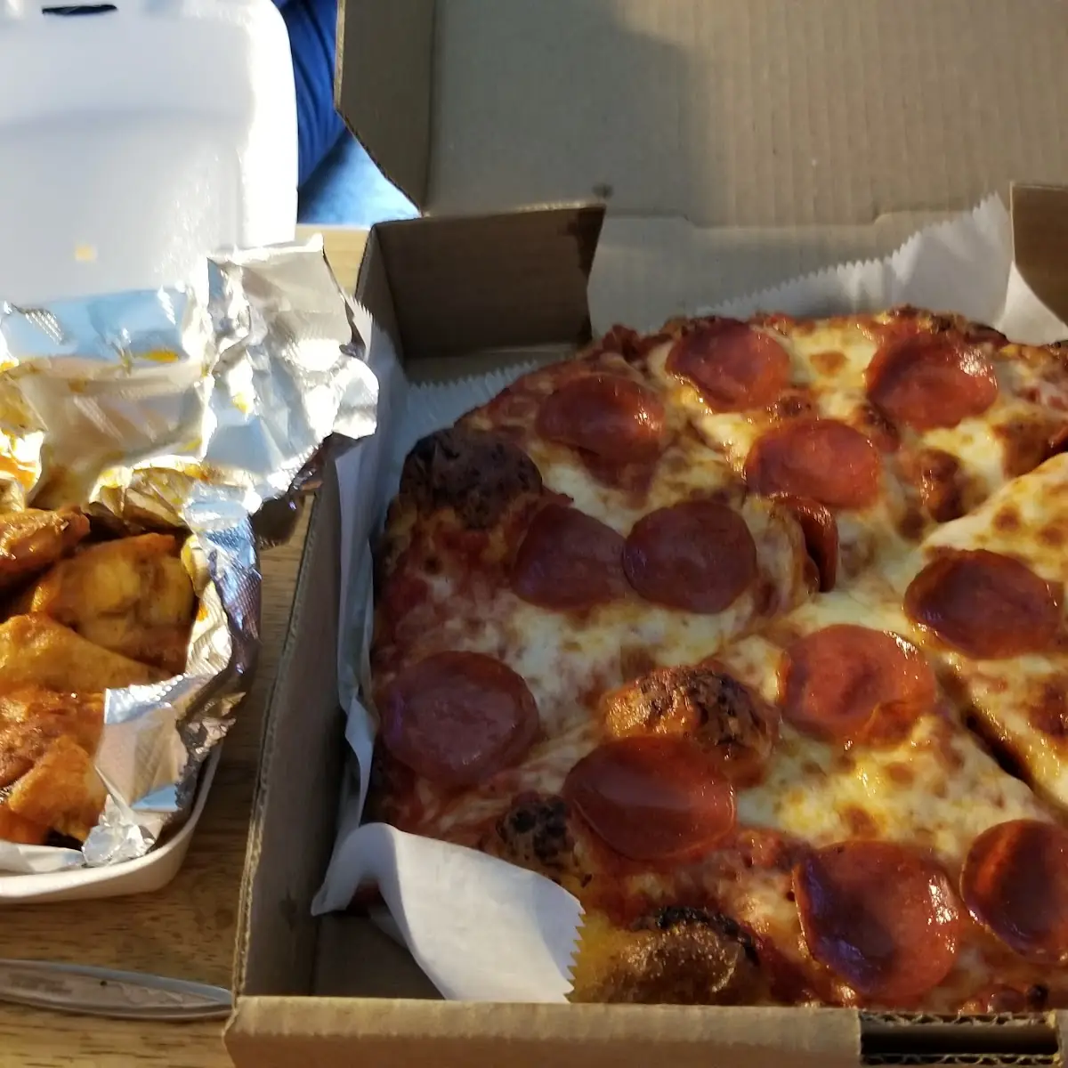 4 Cut Pepperoni Pizza and 5 Buffalo Ranch Wings
