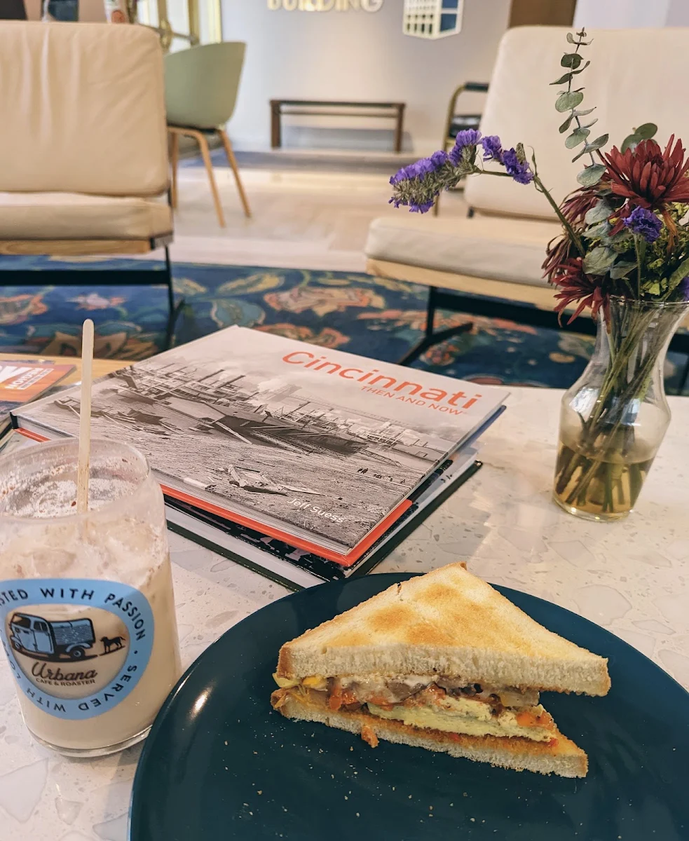 Iced Chai Latte and Herbivore Breakfast Sandwich