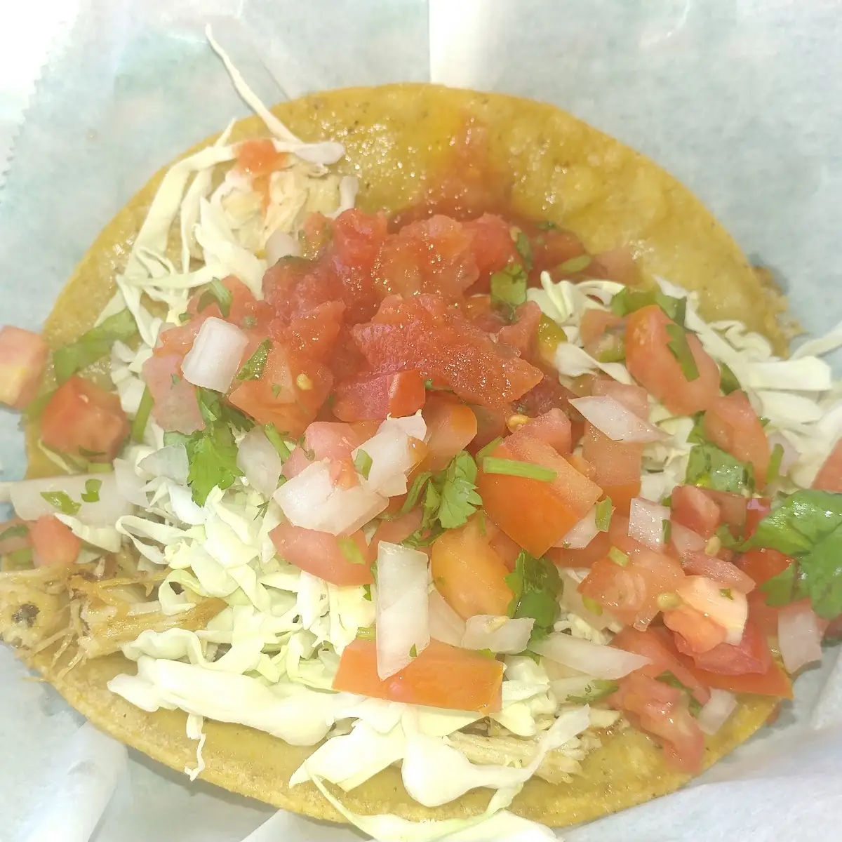 Crispy Chicken Taco Mexican Style It’S with Cabbage Instead of Lettuce