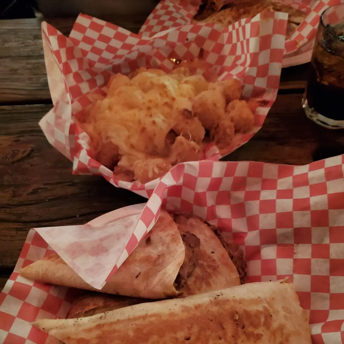 Chicken Quesadilla w Cheesy Tots