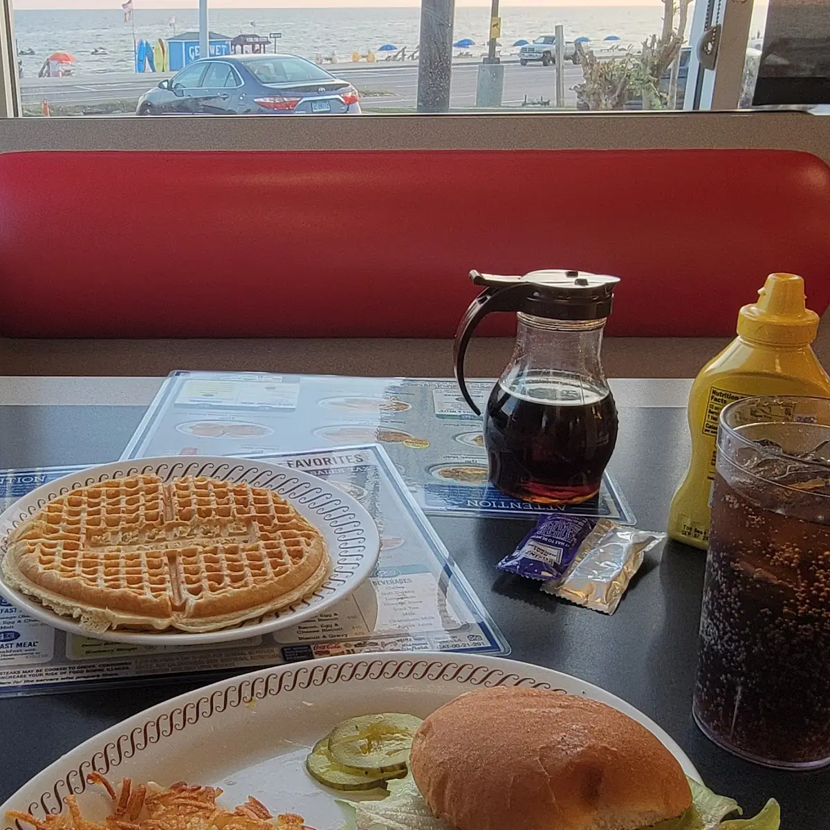 Cheeseburger Hash Browns and a Waffle
