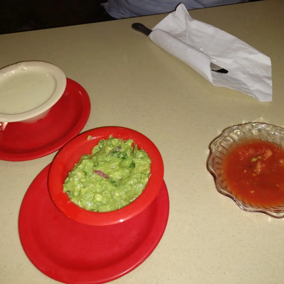 Chips Salsa Queso and Guacamole Dip